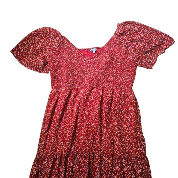 White Birch Smocked Maxi Dress Womens SZ 3X Floral Tiered Burn Orange Milkmaid - Picture 3 of 13